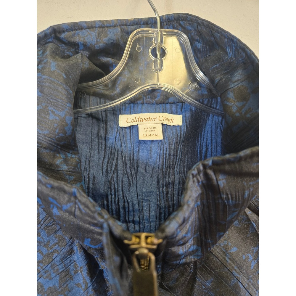 Coldwater Creek Blue Black Abstract Quilted Cinched Waist Puffer Vest Large - Picture 2 of 6